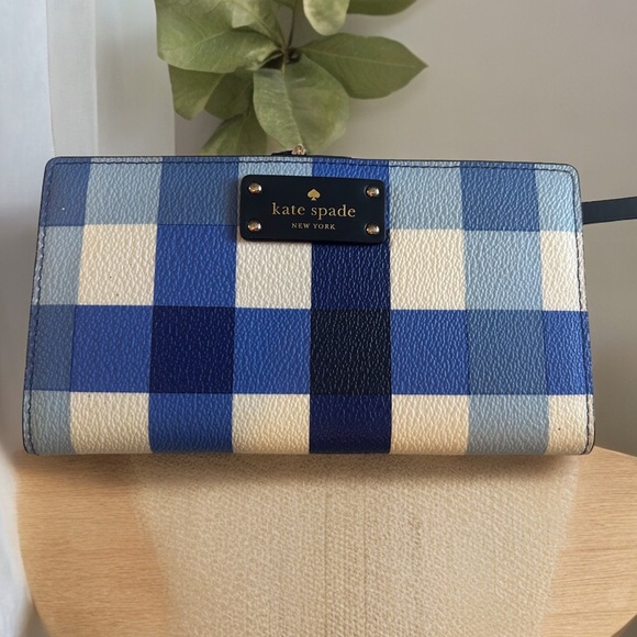 kate spade Handbags - Kate Spade Grove Street Stacy Pacific Blue Gingham Snap Close Wallet